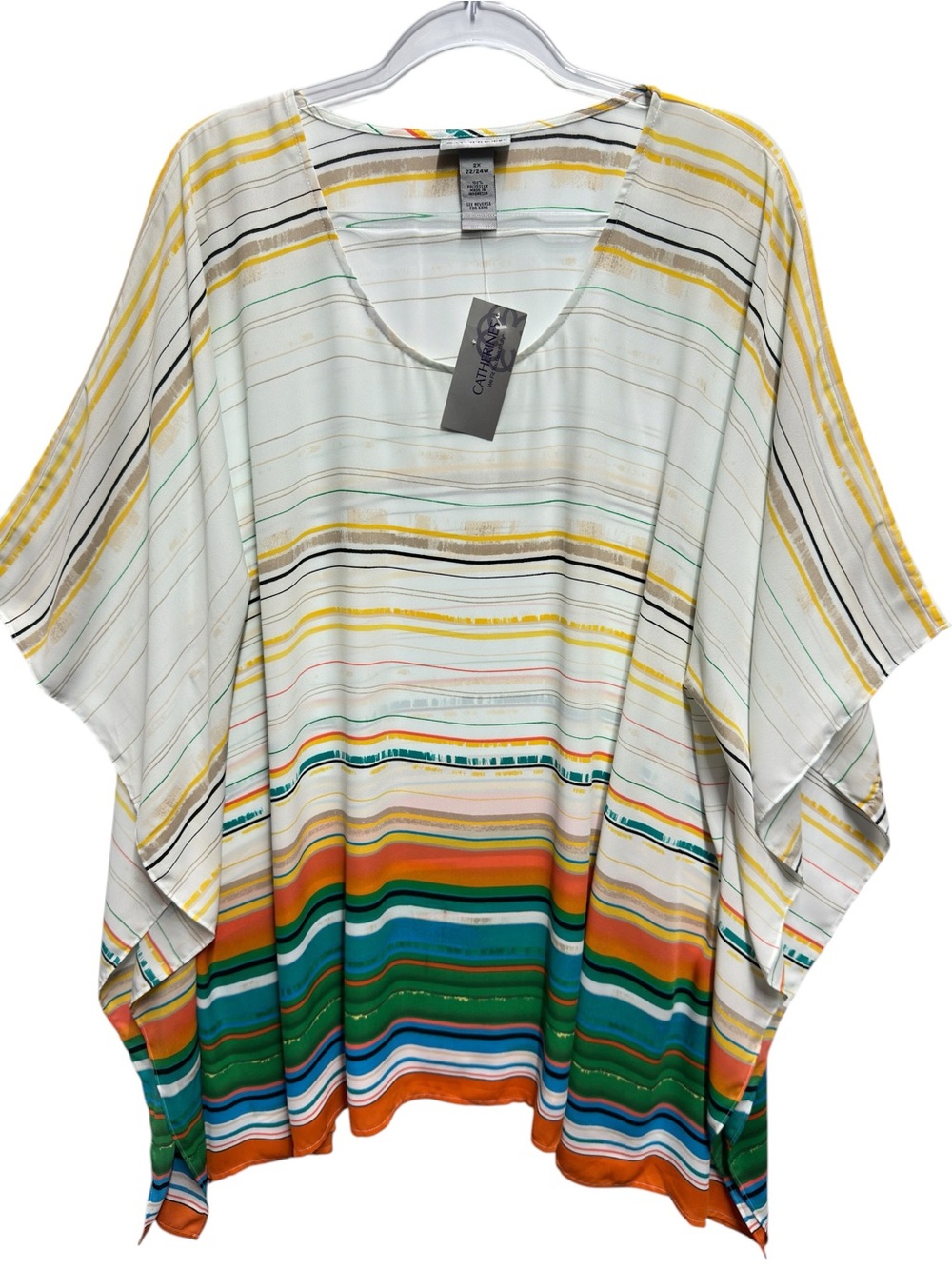 NEW Silky Satin Matte Knit Striped Drape Dolman Poncho Tunic Top Blouse